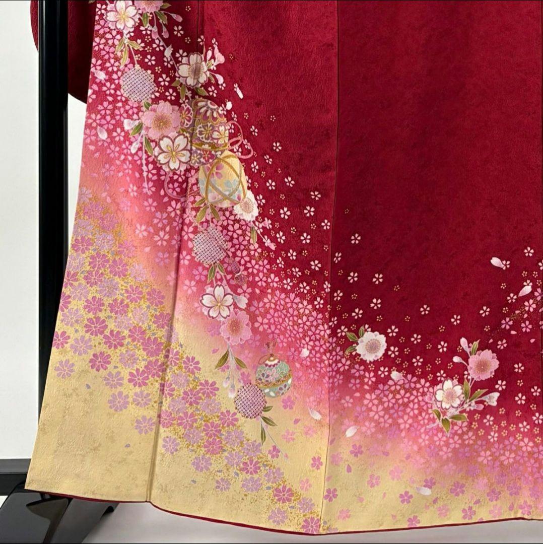 【振袖フルセット】身丈163.5cm 裄丈69cm 桜 手鞠 金彩 ぼかし 赤