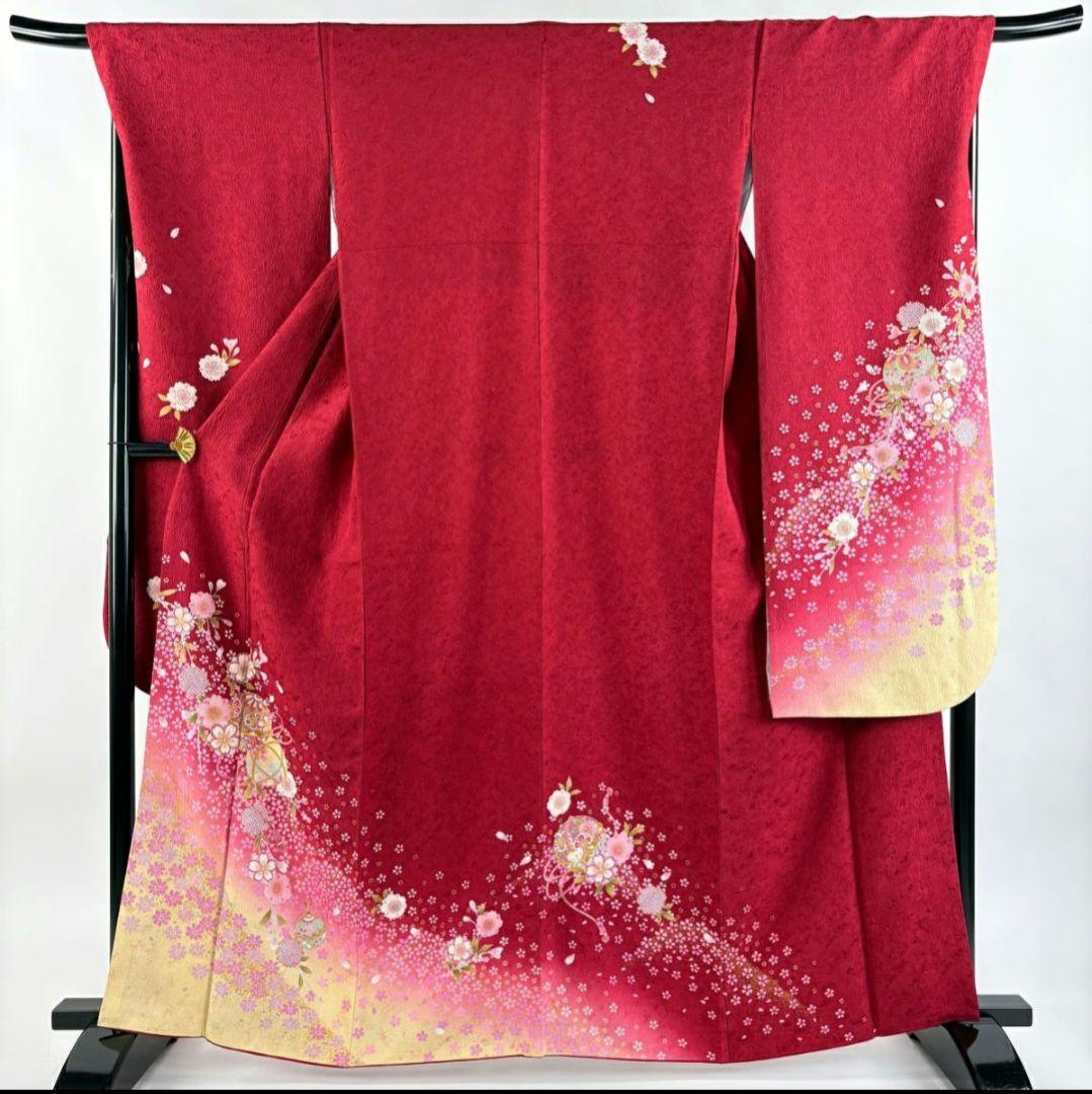 【振袖フルセット】身丈163.5cm 裄丈69cm 桜 手鞠 金彩 ぼかし 赤