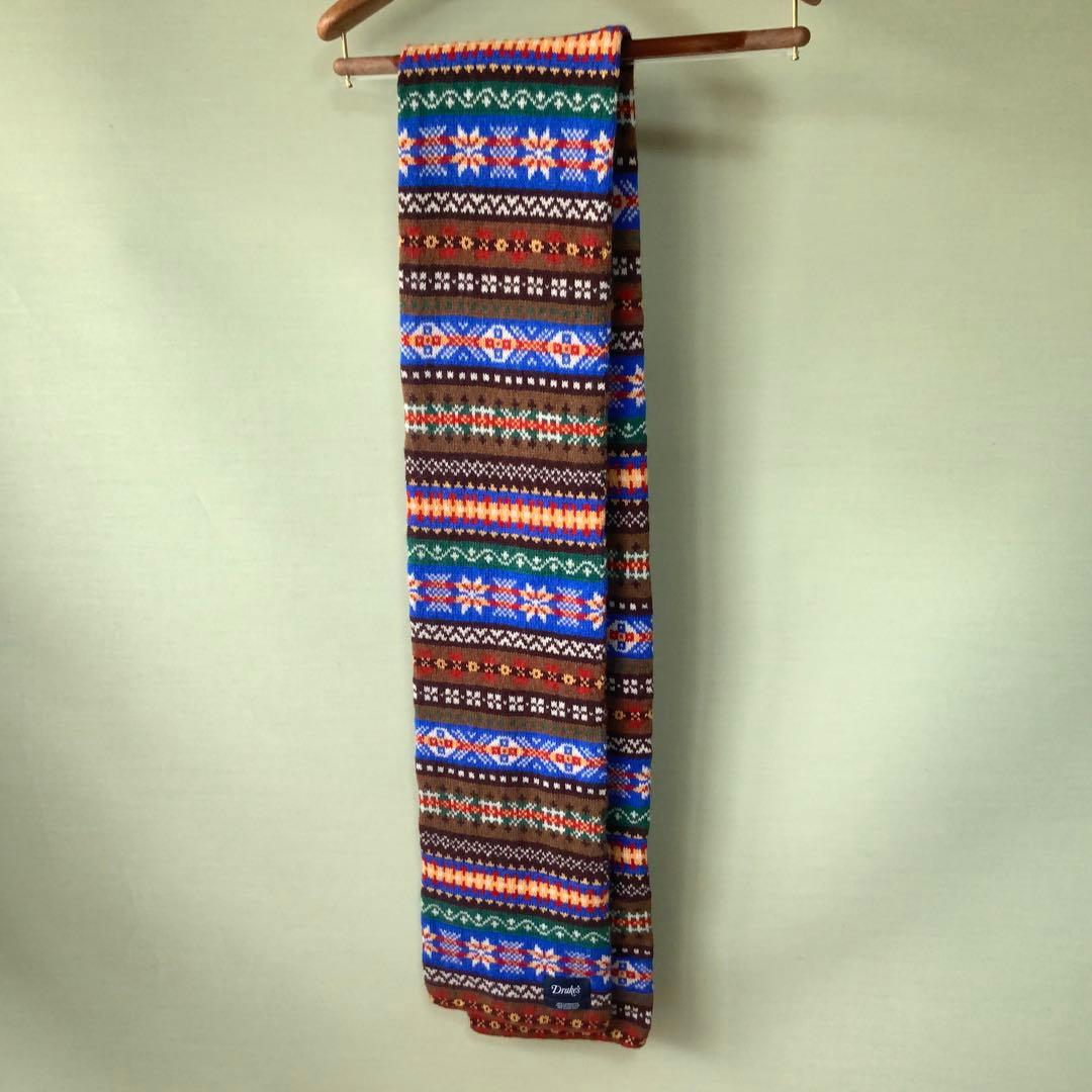 DRAKE'Sドレイクス フェアアイル柄マフラー ストール 英国製 ウール