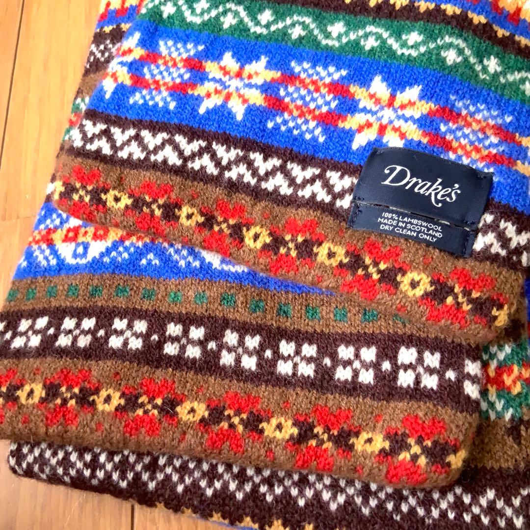 DRAKE'Sドレイクス フェアアイル柄マフラー ストール 英国製 ウール