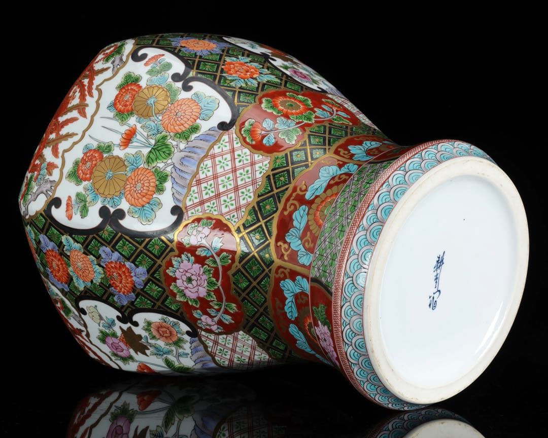 そ*ん様 有田焼 耕右衛門 染錦窓絵鳳凰花尽之図 獅子摘蓋特大三段壺 沈香壺 飾