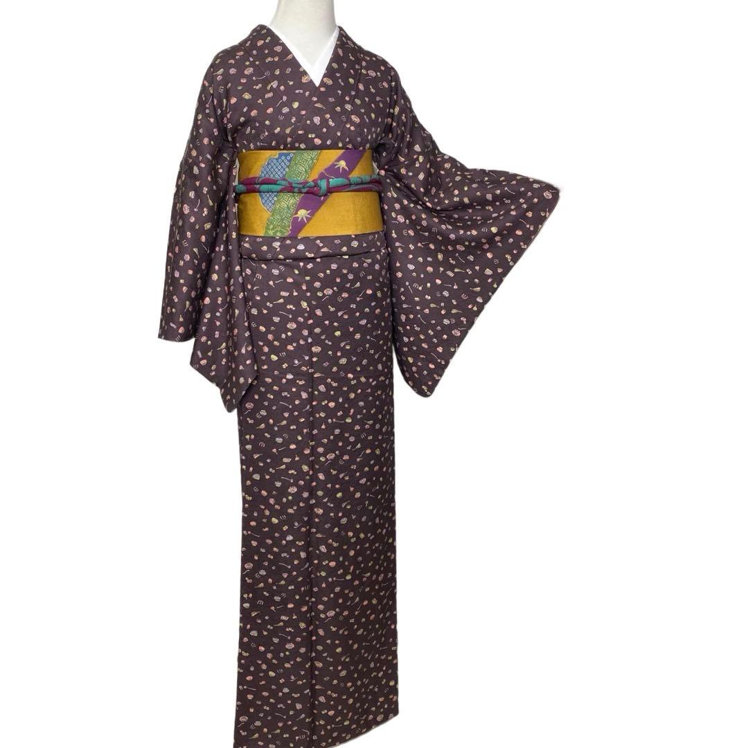 ¨̮⃝ 身丈165 上質 縮緬 茶道道具 お茶目な小紋 kimono