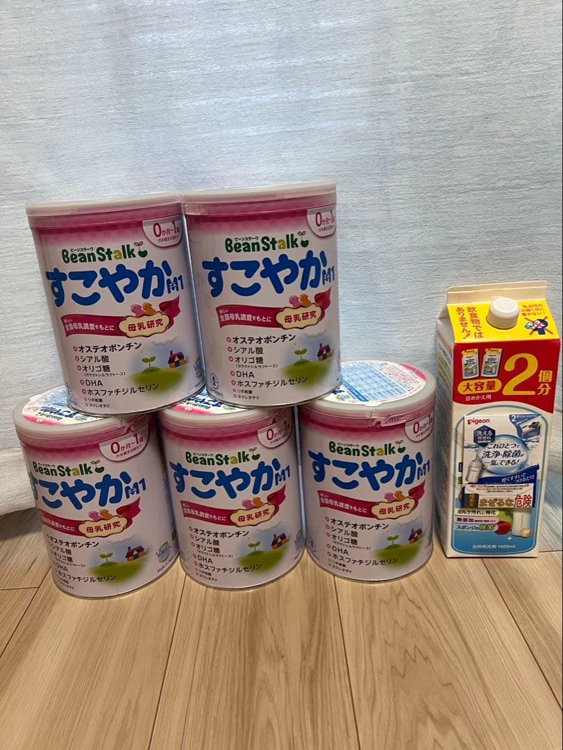 BeanStalk すこやかM1 5缶セット + Pigeon消毒液