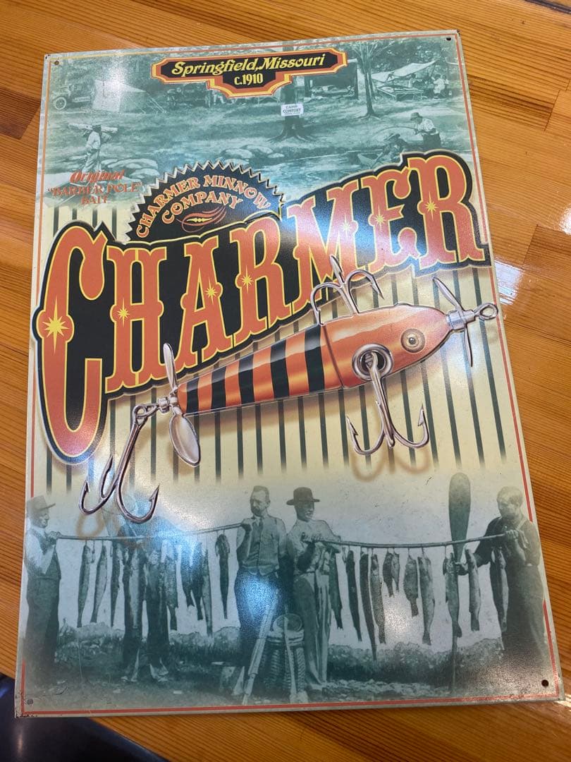 CHARMERルアーブリキ看板とバスのイラストセット　ブラックバス　ヘドン