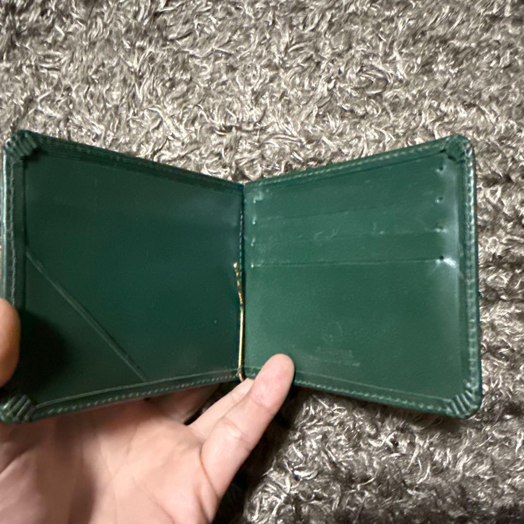 GLEN 緑色 レザー マネークリップ