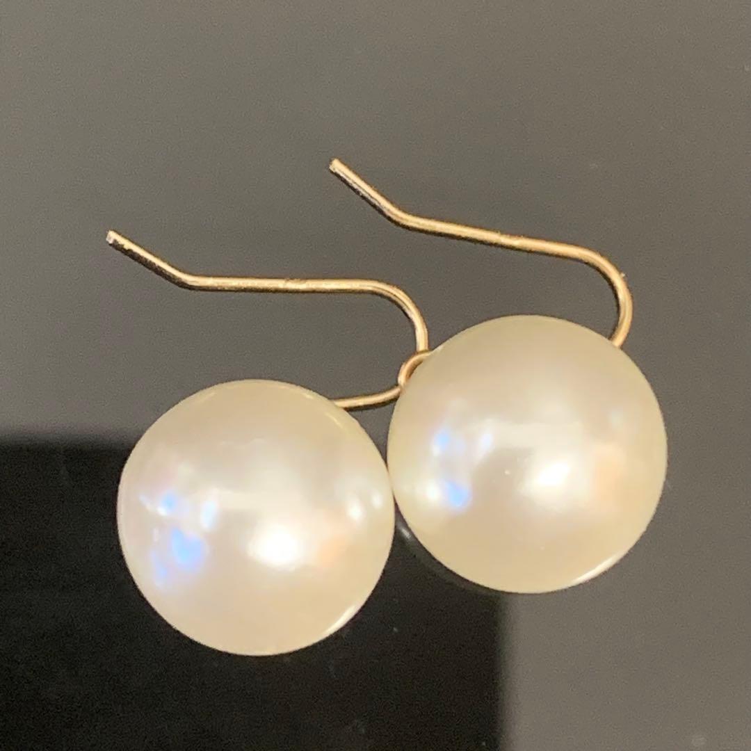ウ*ー様 《美品！！》⭐︎K18本真珠フックピアス 刻印あり ホワイトパール9.