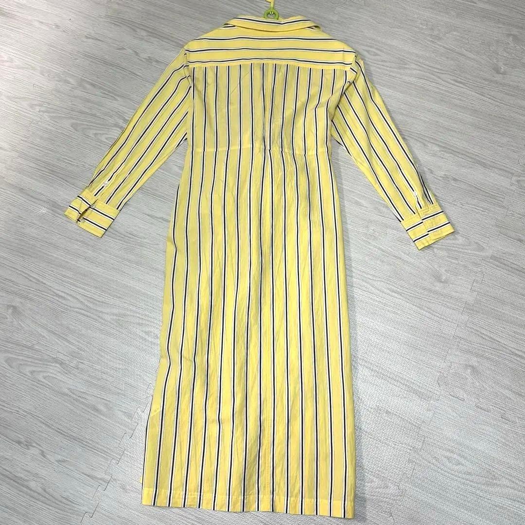 ダイアグラム ストライプ シャツクロス ワンピース イエロー リボン38 M