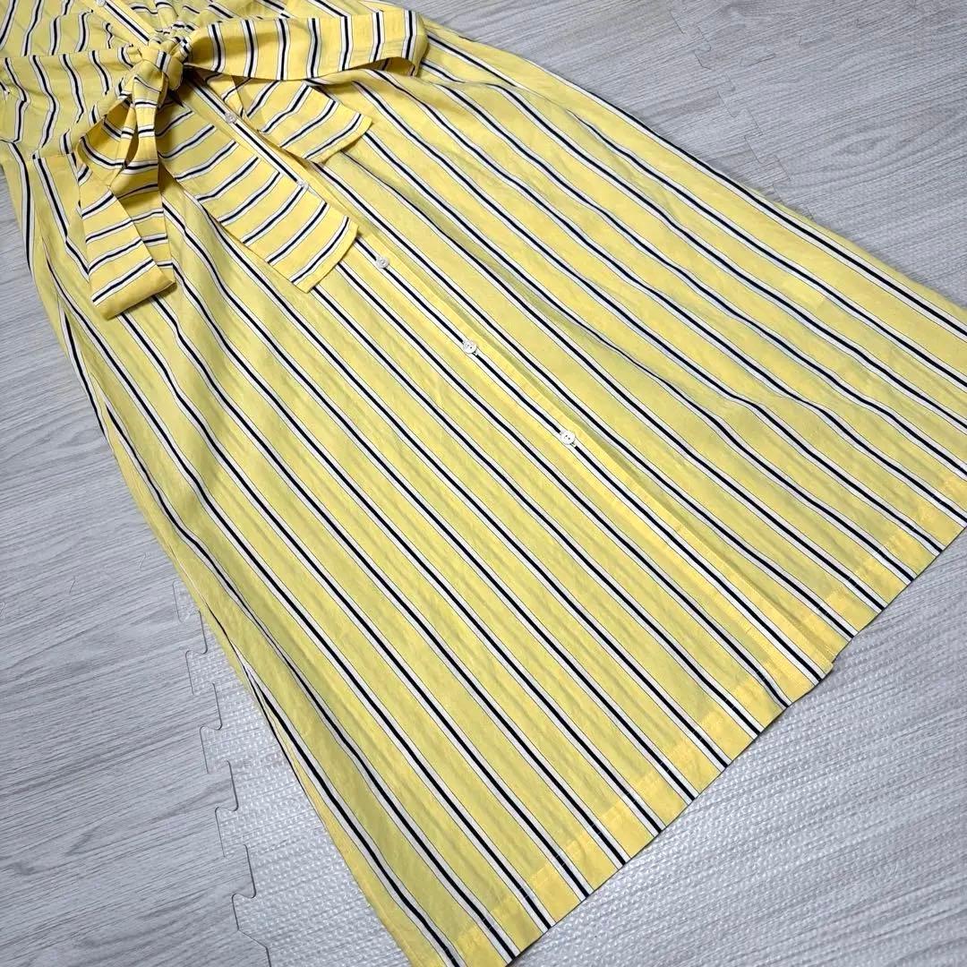 ダイアグラム ストライプ シャツクロス ワンピース イエロー リボン38 M