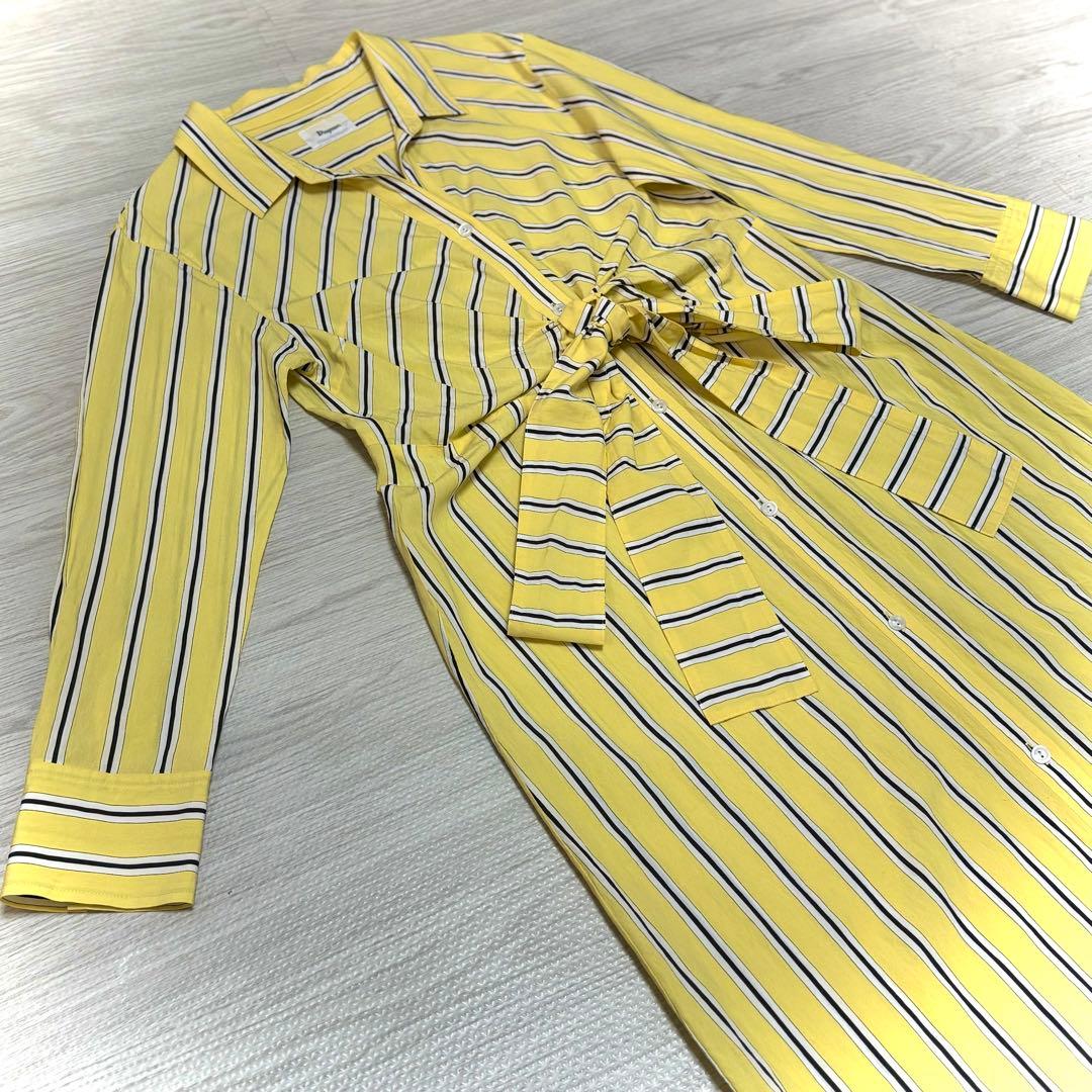 ダイアグラム ストライプ シャツクロス ワンピース イエロー リボン38 M