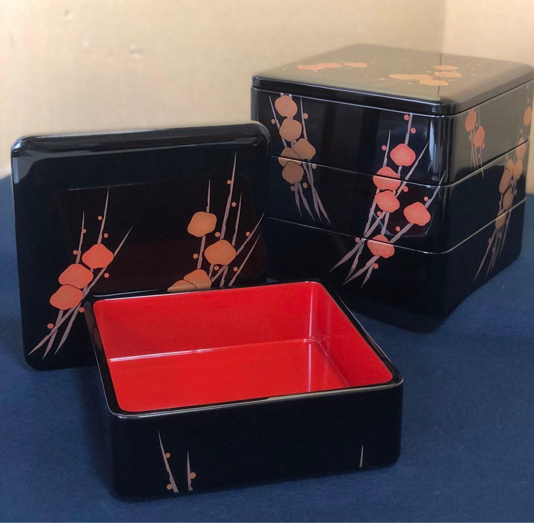 メ*7様 割引❗️《レ》輪島塗 たばね梅蒔絵 四段重 替蓋付 共箱　251201