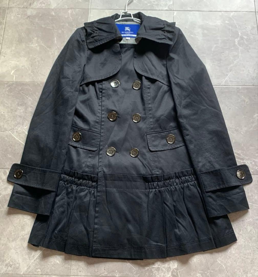 バーバリーブルーレーベル　コート　フリル　ノバチェック　黒　38