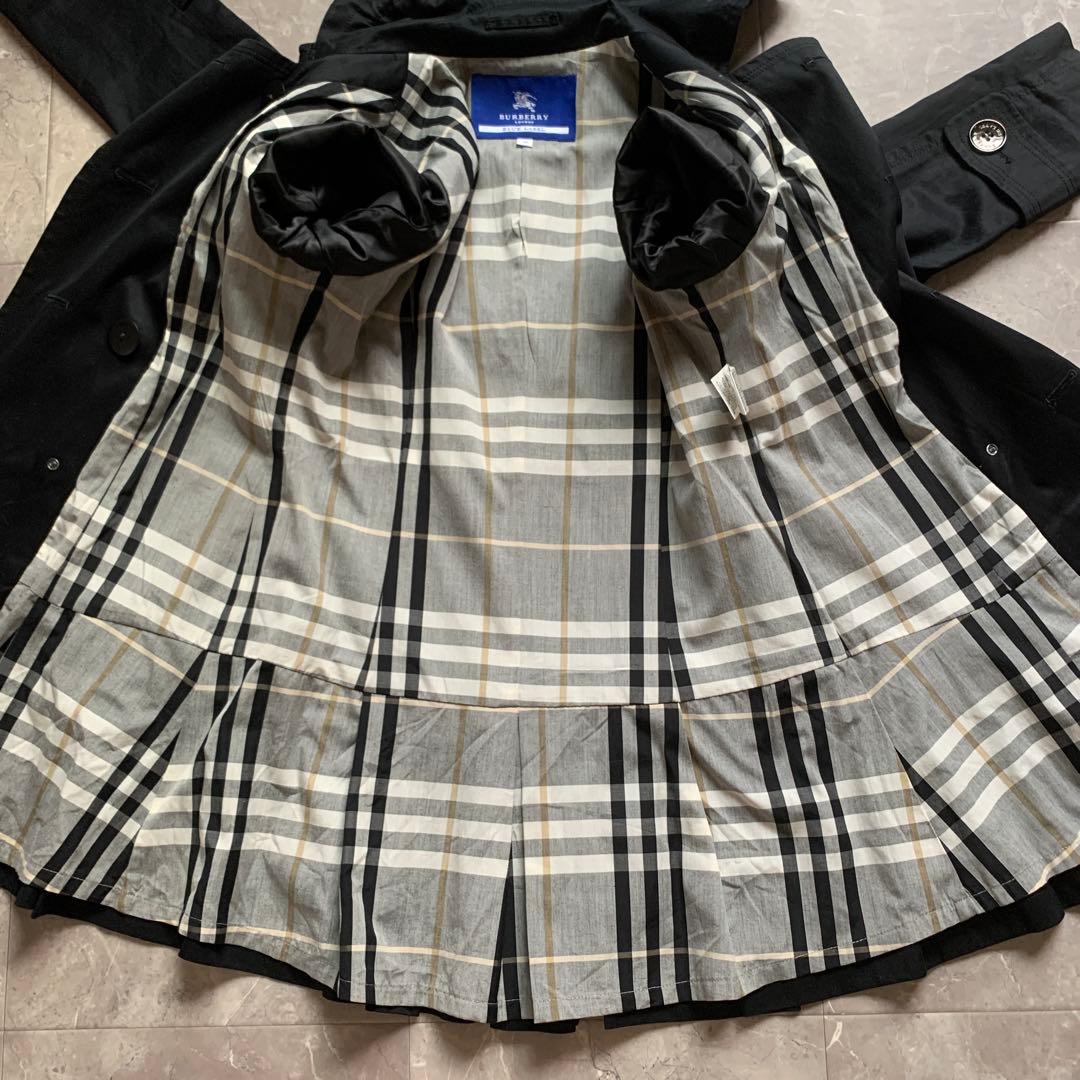 バーバリーブルーレーベル　コート　フリル　ノバチェック　黒　38