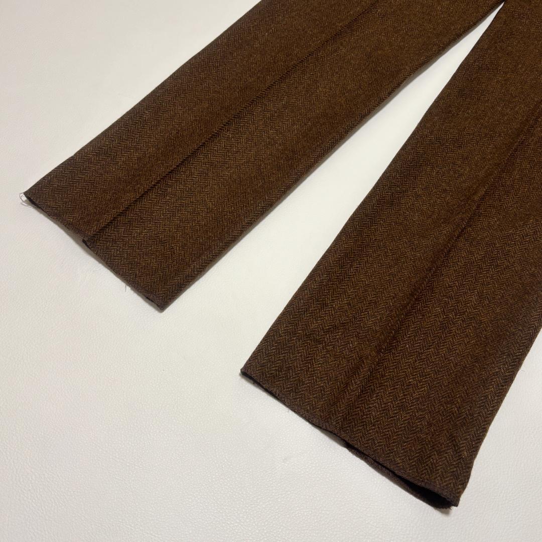 新品 MOON スラックス サイドアジャスター ヘリンボーン LL ツイード 茶