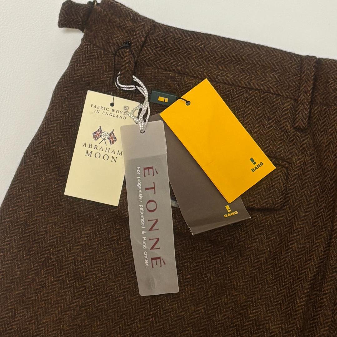 新品 MOON スラックス サイドアジャスター ヘリンボーン LL ツイード 茶