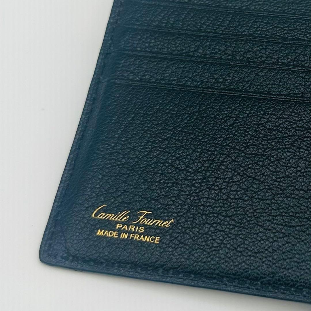 Camille Fournet カミーユフォルネ 黒レザー 二つ折り財布 型押し