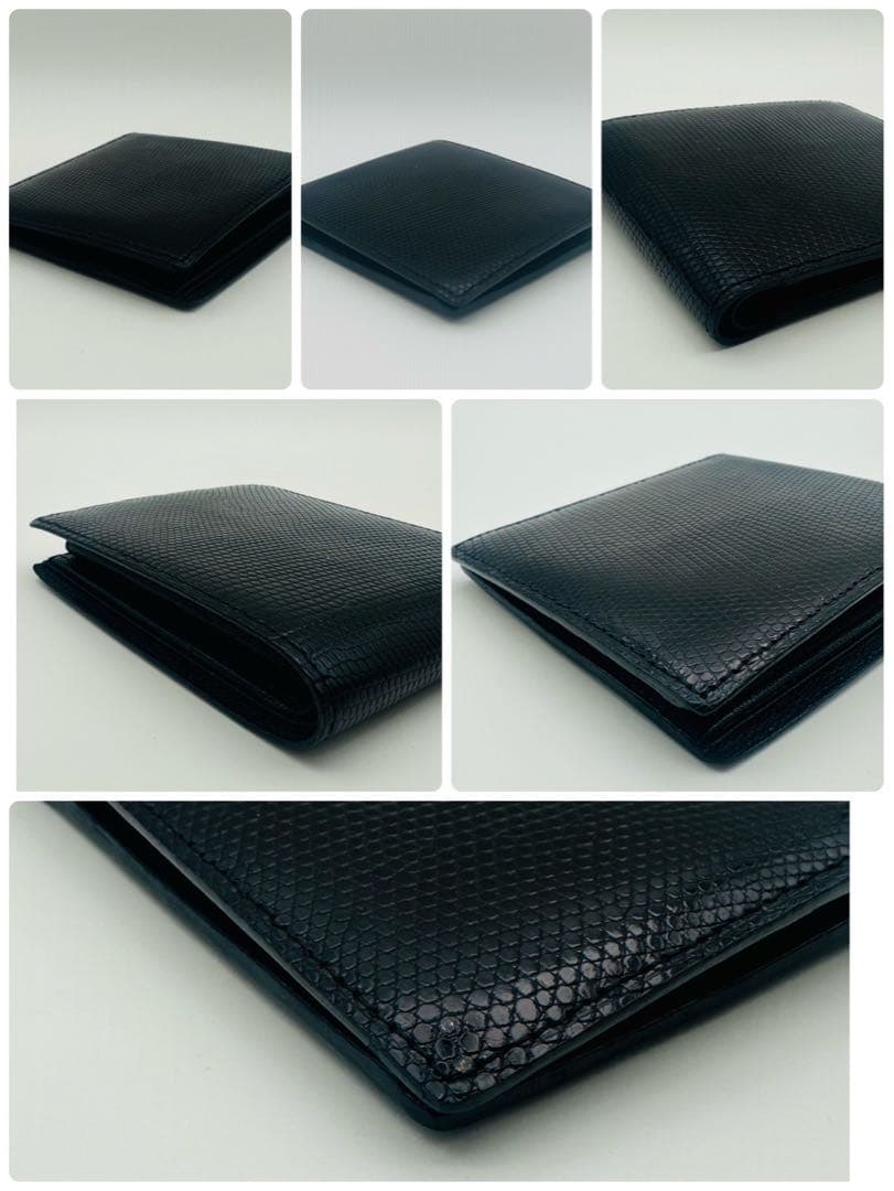 Camille Fournet カミーユフォルネ 黒レザー 二つ折り財布 型押し