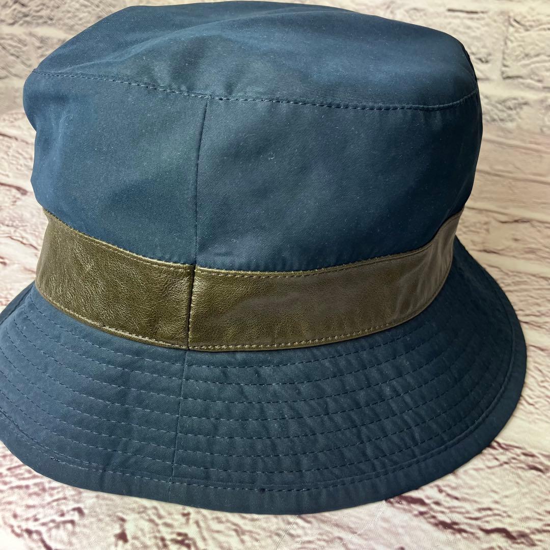 エルメス HERMES ✨バケットハット レザー切替 ロゴ刺繍 57 帽子