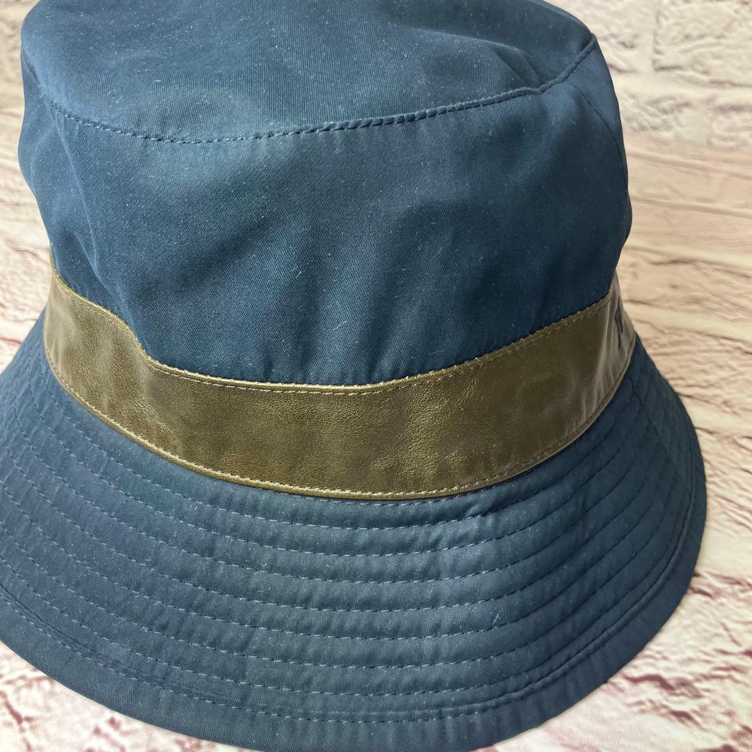 エルメス HERMES ✨バケットハット レザー切替 ロゴ刺繍 57 帽子