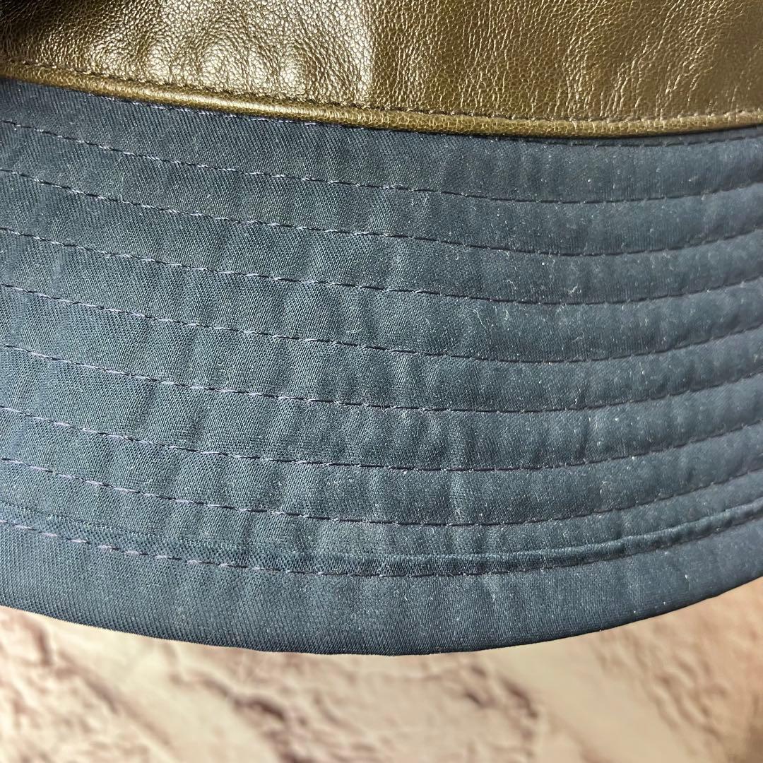 エルメス HERMES ✨バケットハット レザー切替 ロゴ刺繍 57 帽子