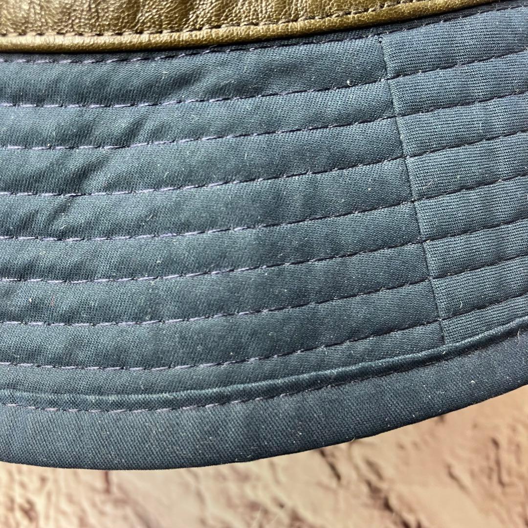 エルメス HERMES ✨バケットハット レザー切替 ロゴ刺繍 57 帽子