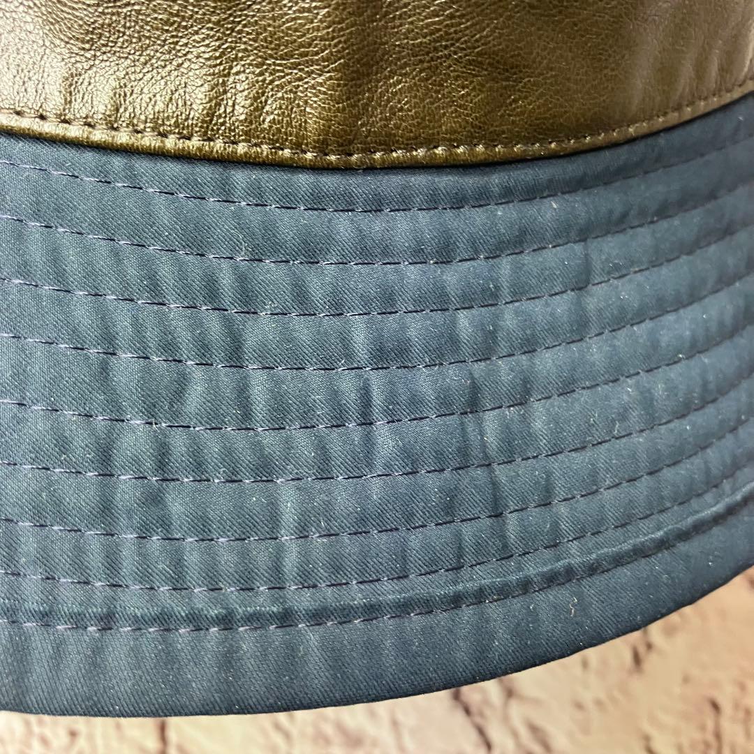 エルメス HERMES ✨バケットハット レザー切替 ロゴ刺繍 57 帽子