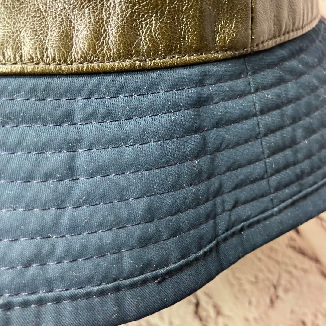 エルメス HERMES ✨バケットハット レザー切替 ロゴ刺繍 57 帽子