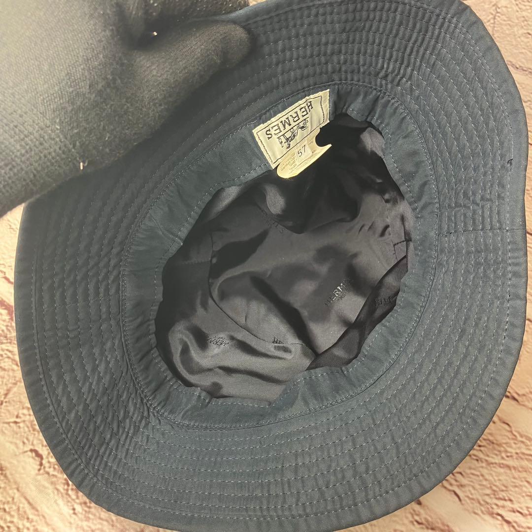 エルメス HERMES ✨バケットハット レザー切替 ロゴ刺繍 57 帽子