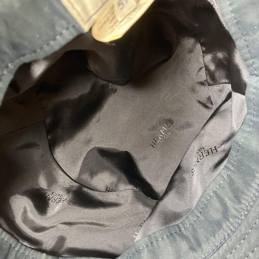 エルメス HERMES ✨バケットハット レザー切替 ロゴ刺繍 57 帽子