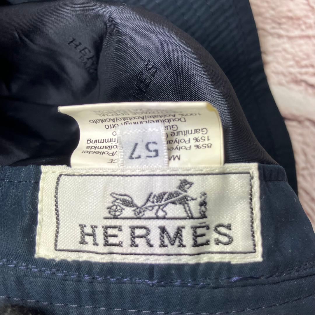 エルメス HERMES ✨バケットハット レザー切替 ロゴ刺繍 57 帽子