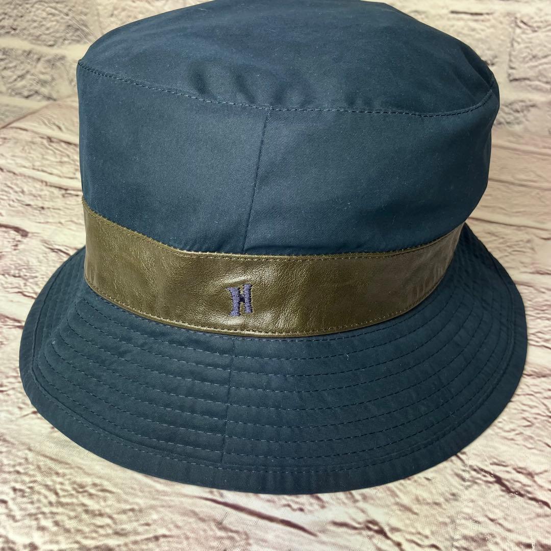 エルメス HERMES ✨バケットハット レザー切替 ロゴ刺繍 57 帽子