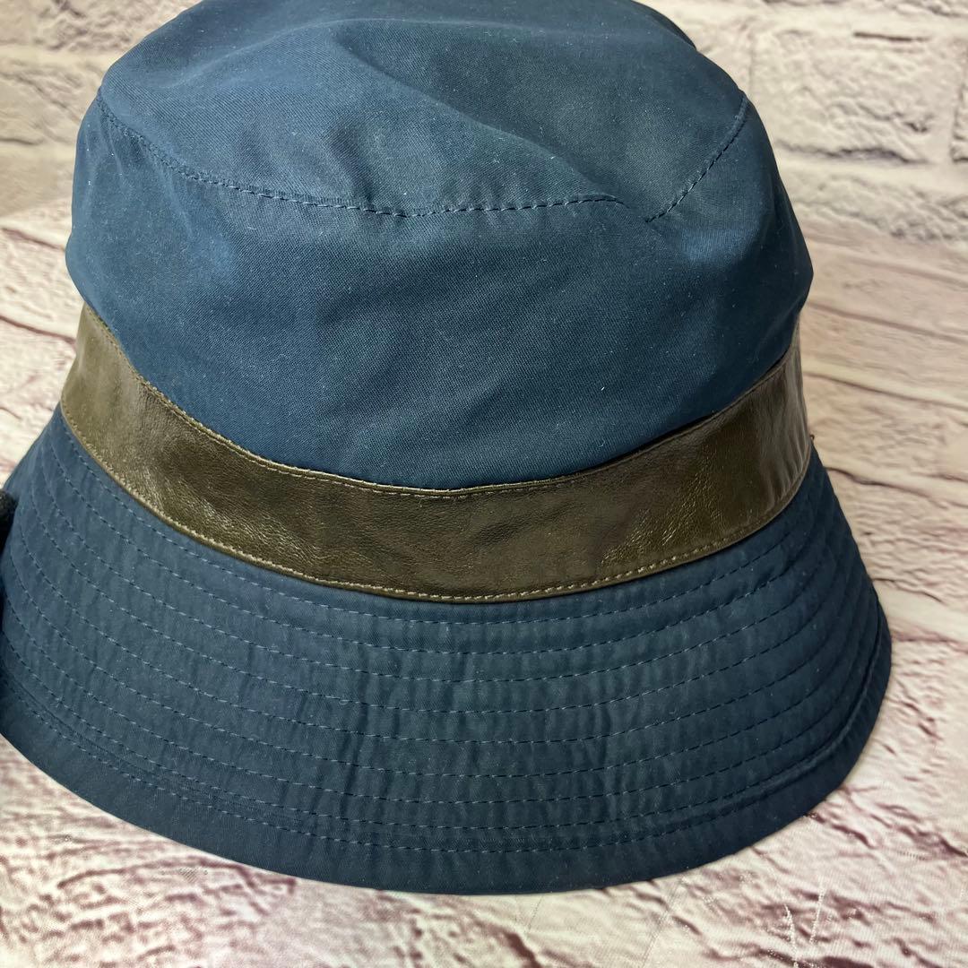 エルメス HERMES ✨バケットハット レザー切替 ロゴ刺繍 57 帽子
