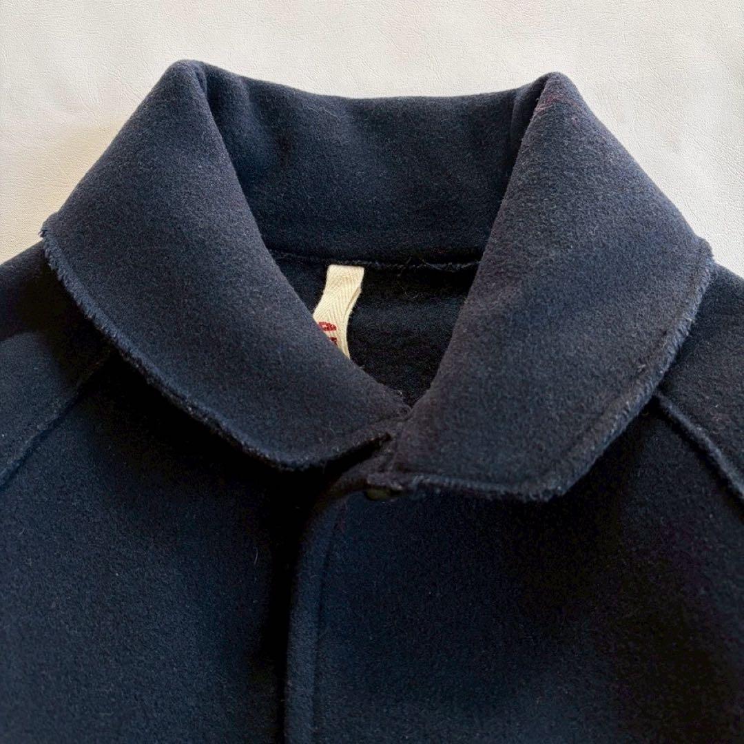 45rpm ウールコート サイズ2 M ブラック 丸襟 ロゴ刺繍 ミドル丈