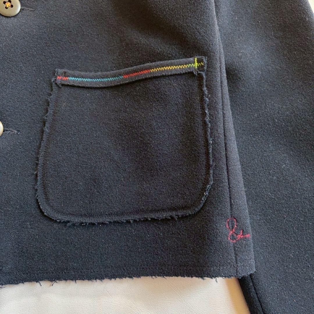 45rpm ウールコート サイズ2 M ブラック 丸襟 ロゴ刺繍 ミドル丈