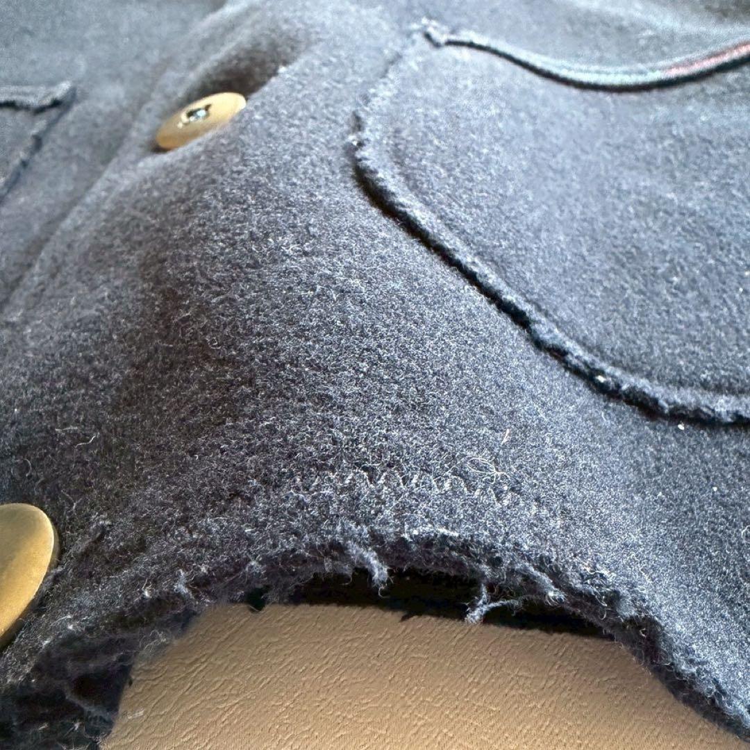 45rpm ウールコート サイズ2 M ブラック 丸襟 ロゴ刺繍 ミドル丈