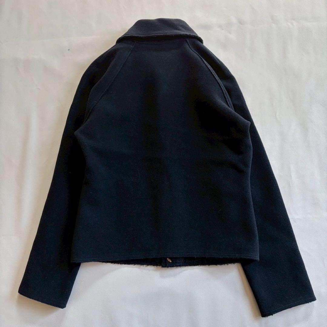 45rpm ウールコート サイズ2 M ブラック 丸襟 ロゴ刺繍 ミドル丈