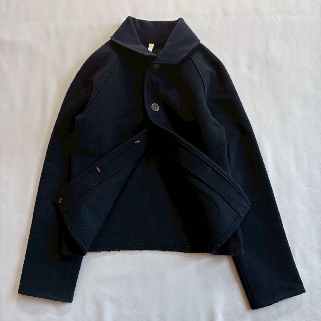 45rpm ウールコート サイズ2 M ブラック 丸襟 ロゴ刺繍 ミドル丈