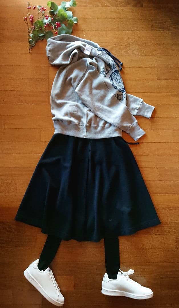 45R☆ウールジャガードのフレアースカート/ネイビー♪