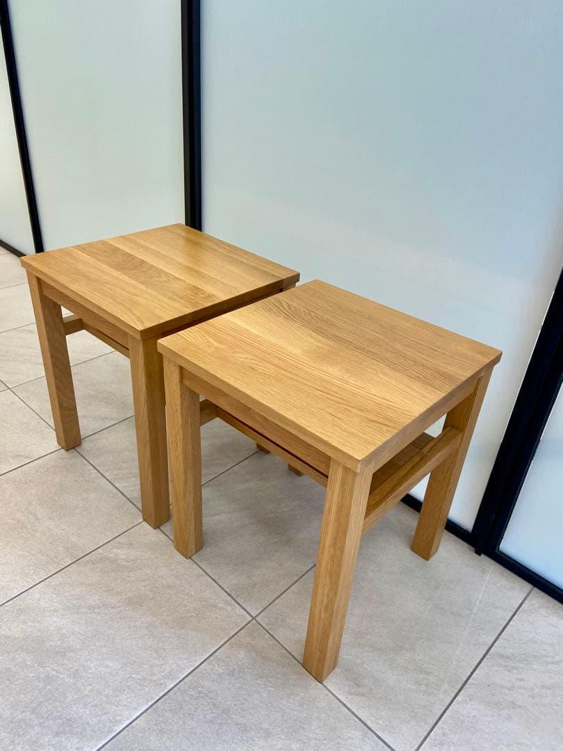 ☘️送料無料⭐️美品⭐️廃盤レア⭐️２脚セット⭐️無印⭐️無垢材サイドテーブルベンチ⭐️オーク