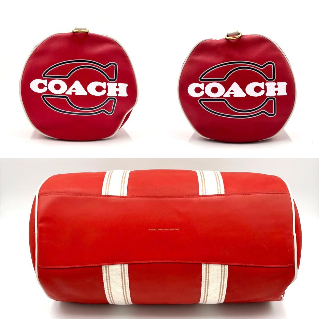 【未使用に近い】コーチ ダッフル ボストンバッグ ターンロック ロゴ レザー