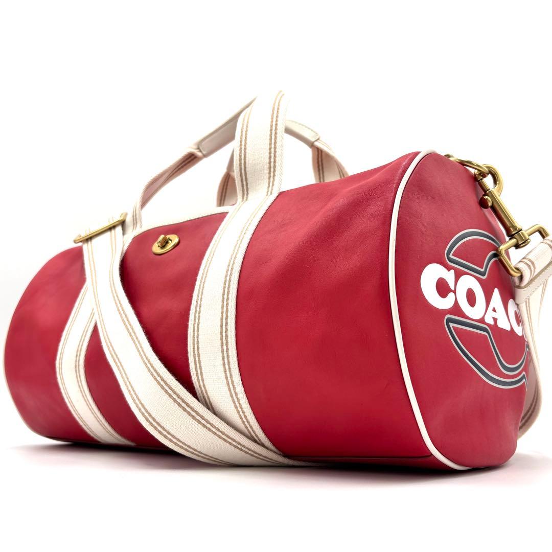 【未使用に近い】コーチ ダッフル ボストンバッグ ターンロック ロゴ レザー