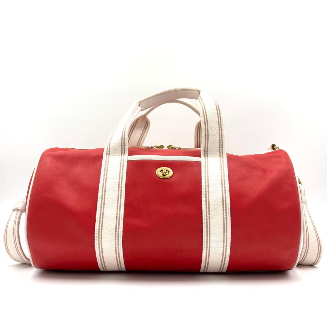 【未使用に近い】コーチ ダッフル ボストンバッグ ターンロック ロゴ レザー