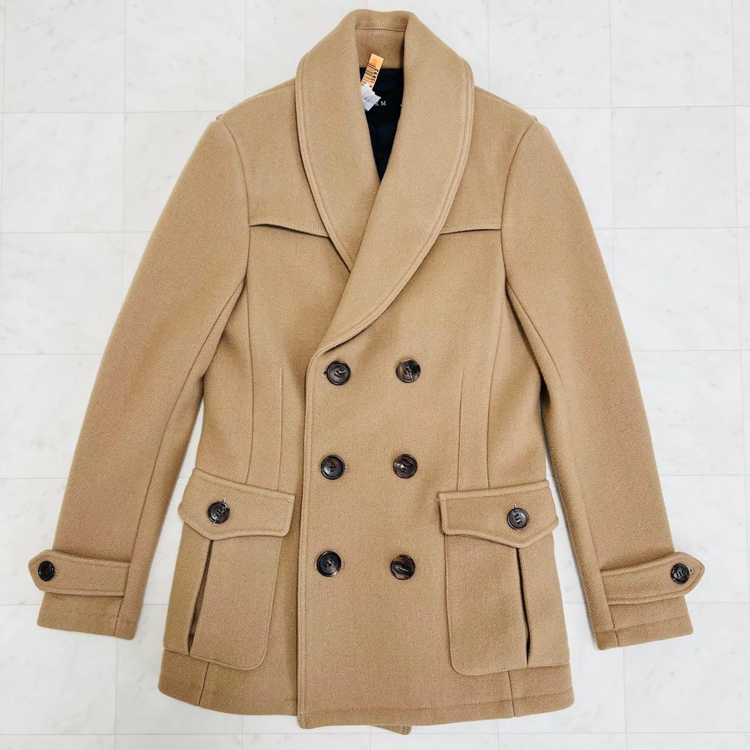 AKMエーケーエム　ダブルブレストメルトンコート　Pコート　ベージュウール