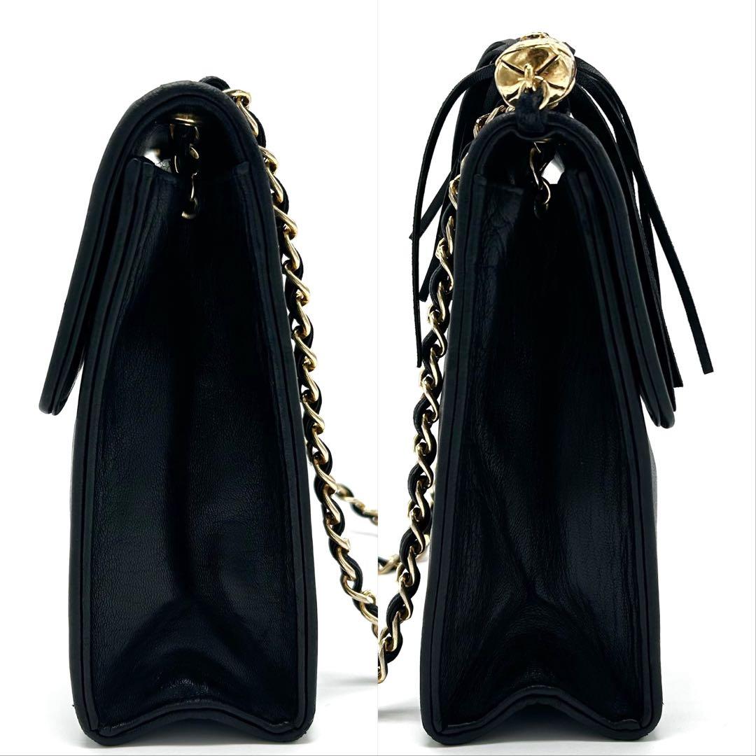 美品 シャネル チェーンショルダーバッグ フリンジ マトラッセ ココマーク 黒色