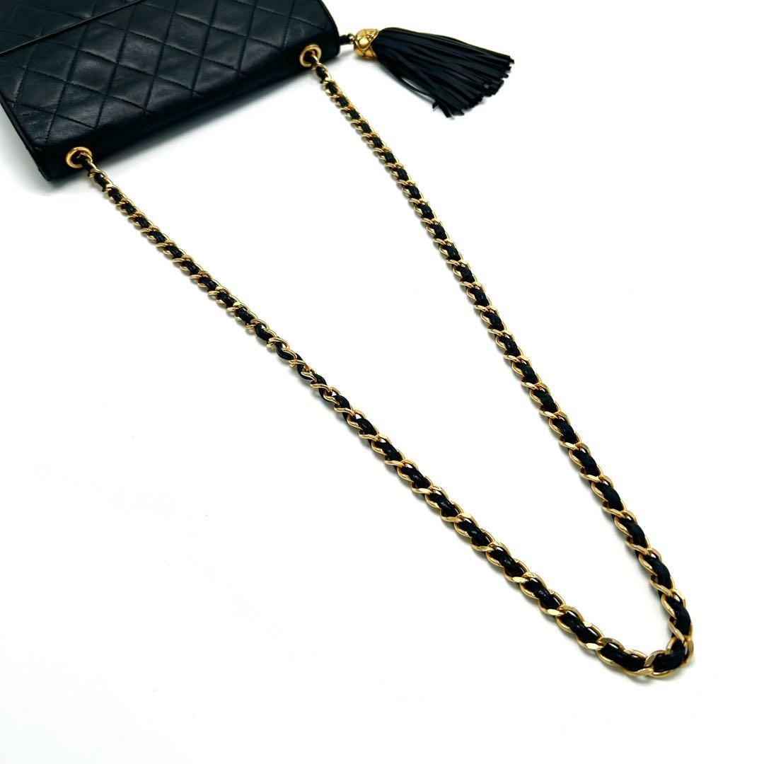 美品 シャネル チェーンショルダーバッグ フリンジ マトラッセ ココマーク 黒色