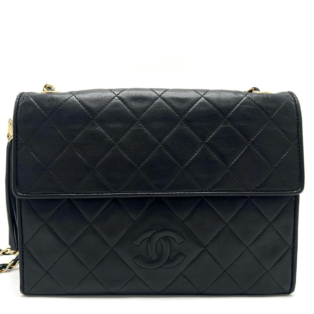 美品 シャネル チェーンショルダーバッグ フリンジ マトラッセ ココマーク 黒色