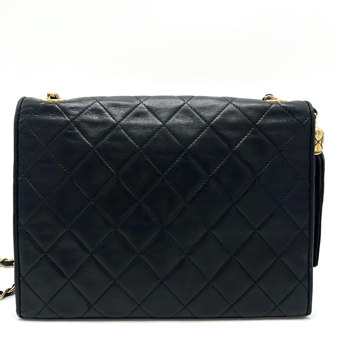 美品 シャネル チェーンショルダーバッグ フリンジ マトラッセ ココマーク 黒色