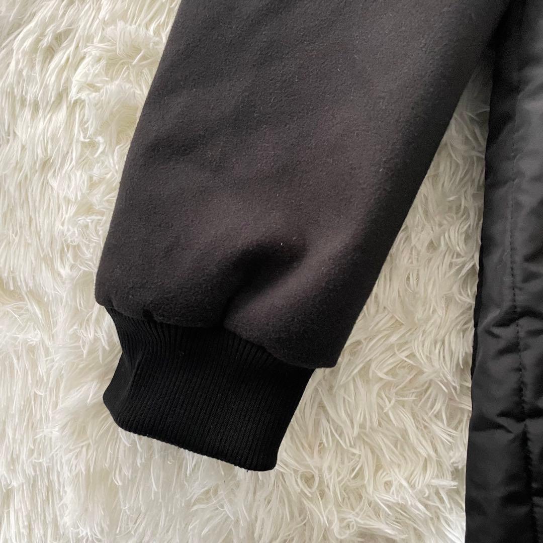 コハク 異素材切替キルティングコート 2XLフード 黒 ストライプキルト 裏ボア