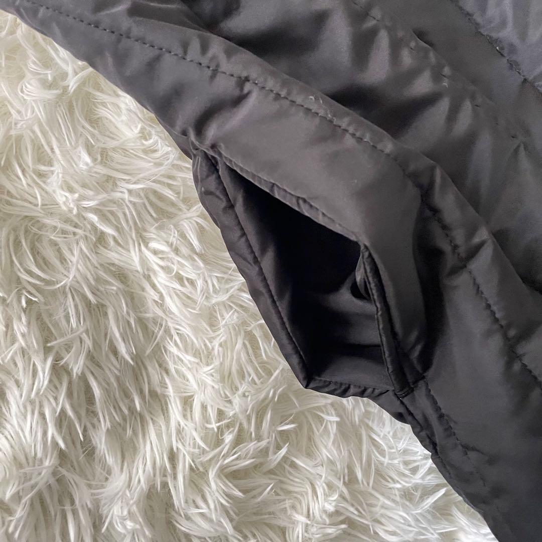 コハク 異素材切替キルティングコート 2XLフード 黒 ストライプキルト 裏ボア