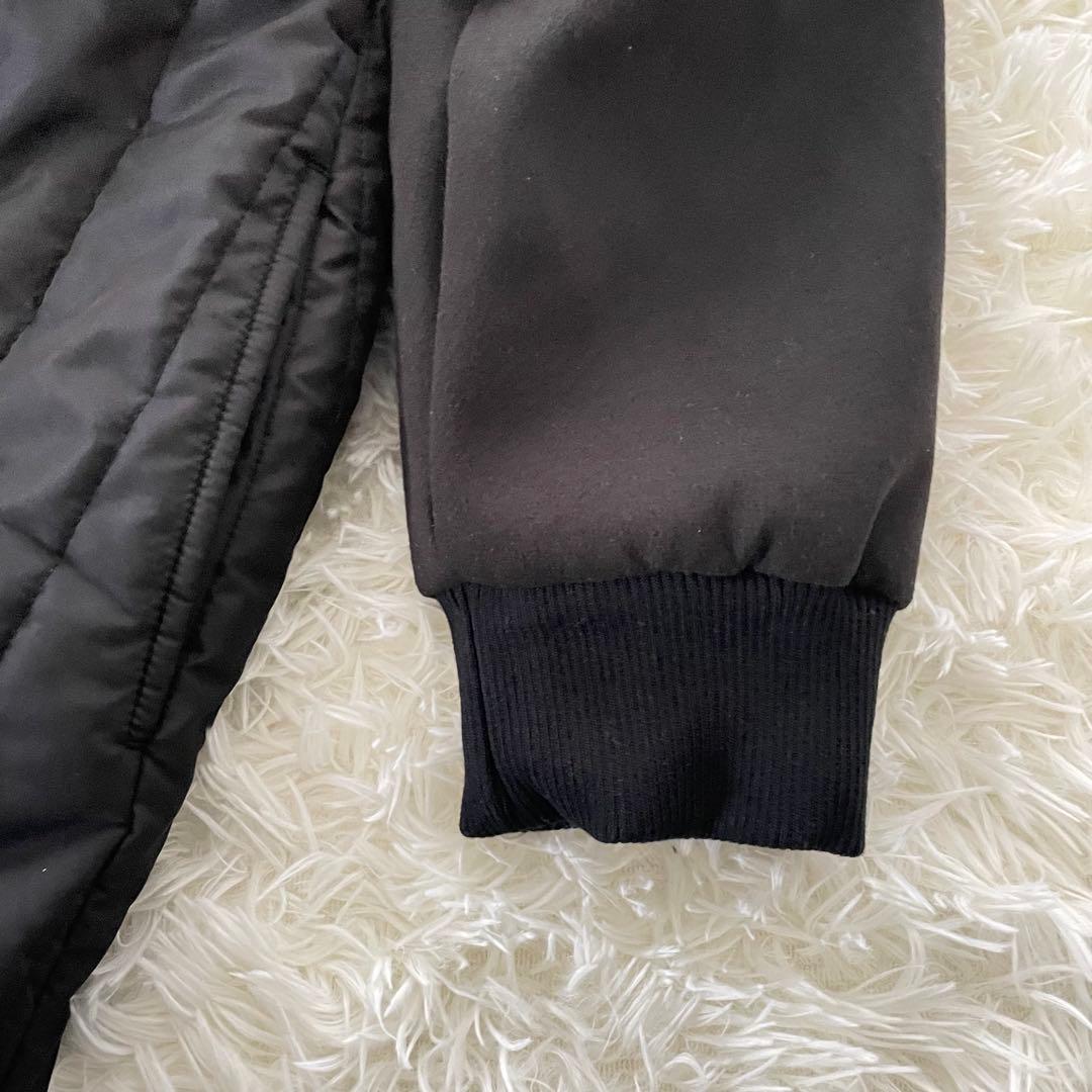 コハク 異素材切替キルティングコート 2XLフード 黒 ストライプキルト 裏ボア