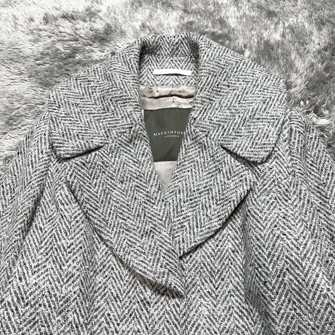 マッキントッシュ シルク混　ウール　ヘリンボーン　チェスターコート　L 美品
